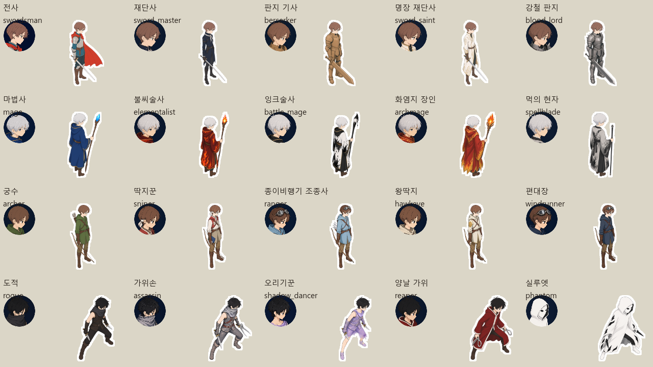 스무 직업을 늘어놓은 캡처